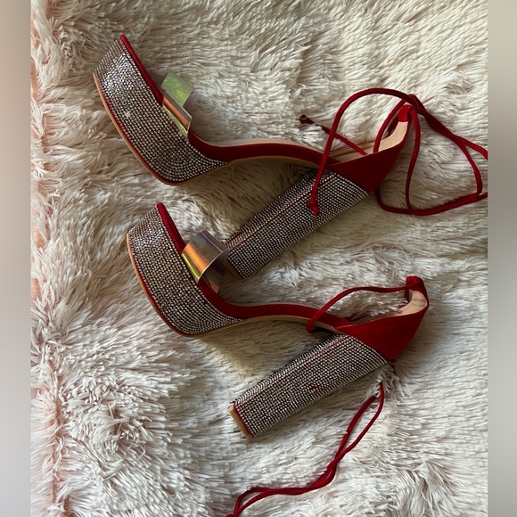 Cuccoo Party Collection Tie Leg Design
Rhinestone Decor Platform Strappy Sandals - Picture 2 of 4